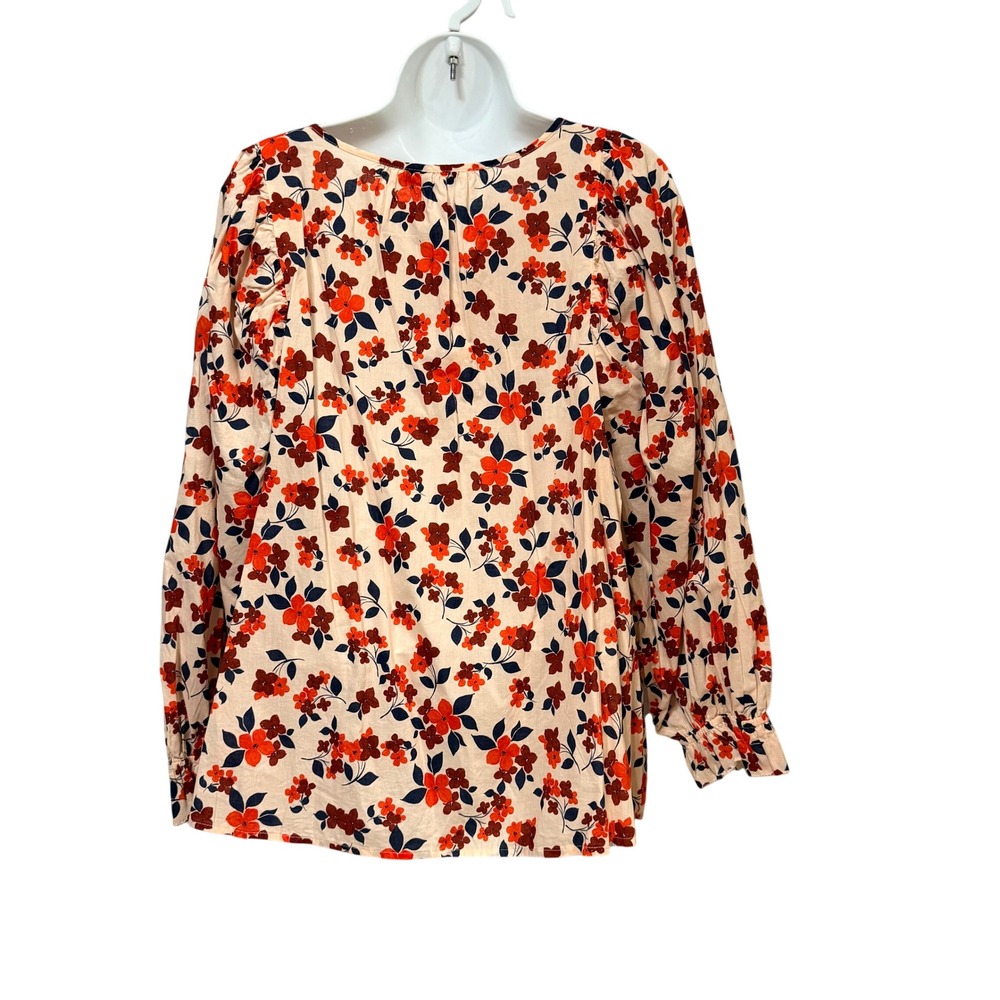 Elizabeth and James Floral Pintuck Peasant Blouse Red Navy Cream Large - Picture 3 of 8